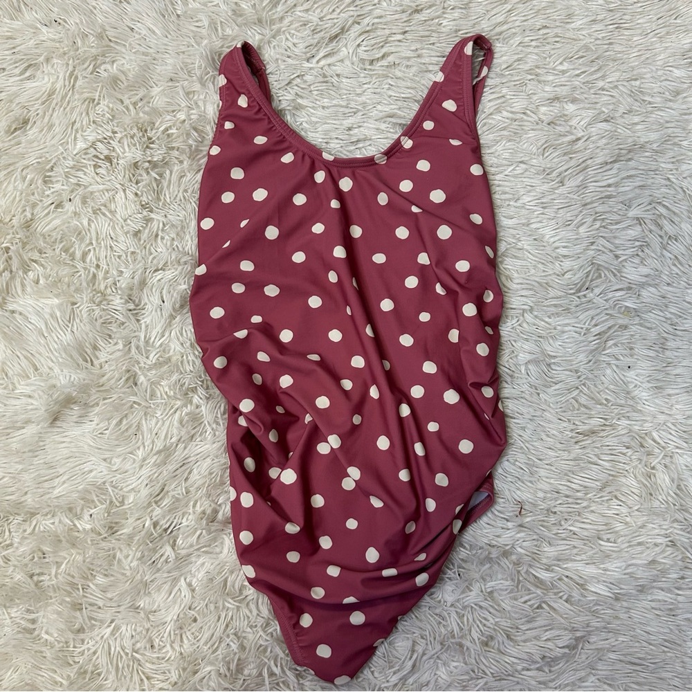 ◾️Pink Blush Pink Polka Dot One Piece Swimsuit With Ruched Sides - Picture 2 of 12